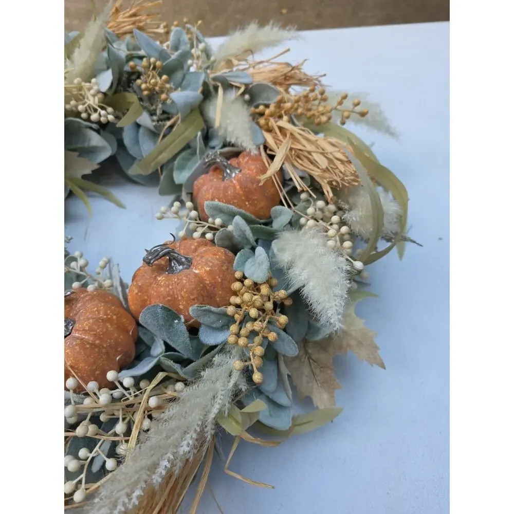 Fall Pumpkin Wreath: Boho Pampas Grass, Neutral Autumn Decor 20